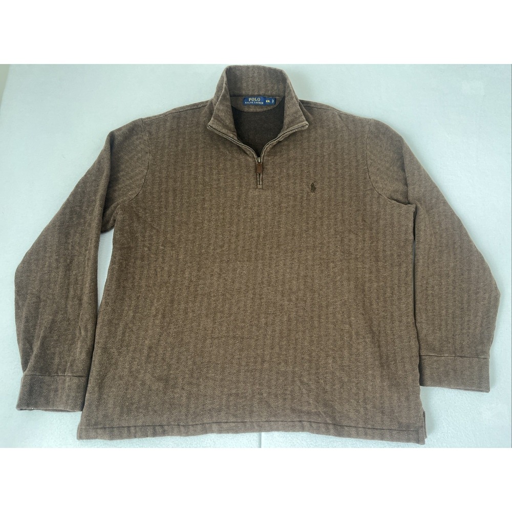Polo Ralph Lauren Men's Brown Herringbone Quarter Zip Pullover Sweater XXL